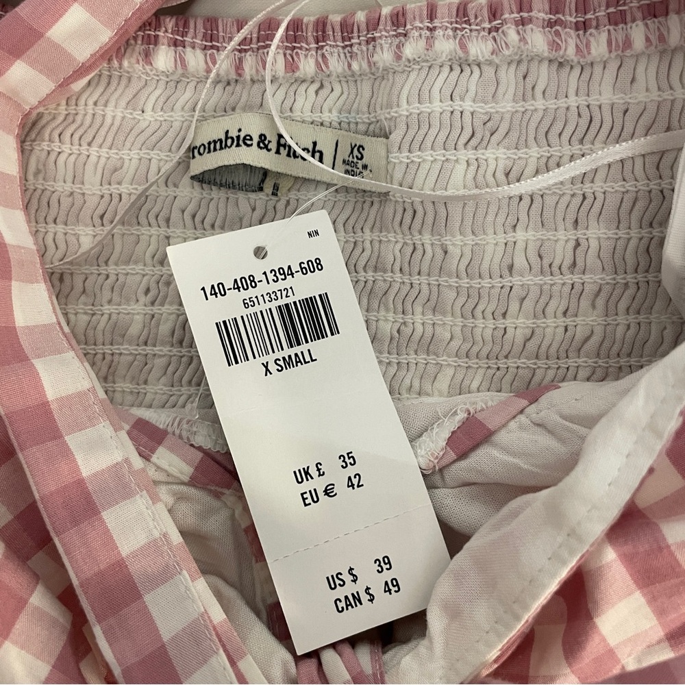 NWT Abercrombie & Fitch Pink Checkered Halter Crop Top (Size XS) - Picture 3 of 8
